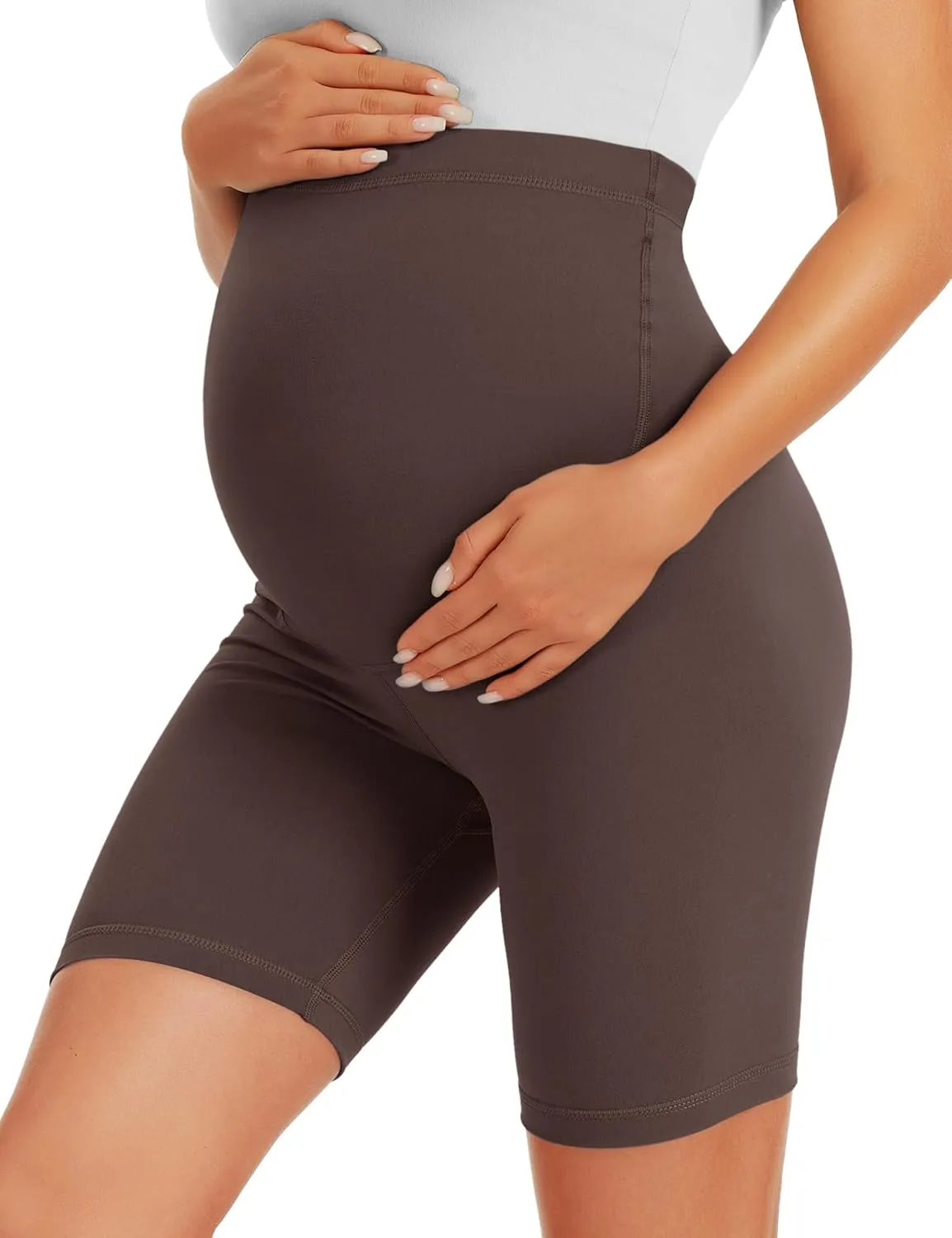 BONVIGOR Maternity Shorts Over The Belly - 5" Biker Workout Yoga Active Athletic Pregnancy Short Pants Lounge Pajama