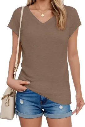 candyfouse V Neck T Shirts for Women - Cap Sleeve Tops for Women Casual Loose Fit Tank Tops Summer Clothes