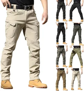 Cargo Pants for Men Multi Pocket Athletic Trousers Military Fan Elastic Waistband Casual Overalls Hiking Pants
