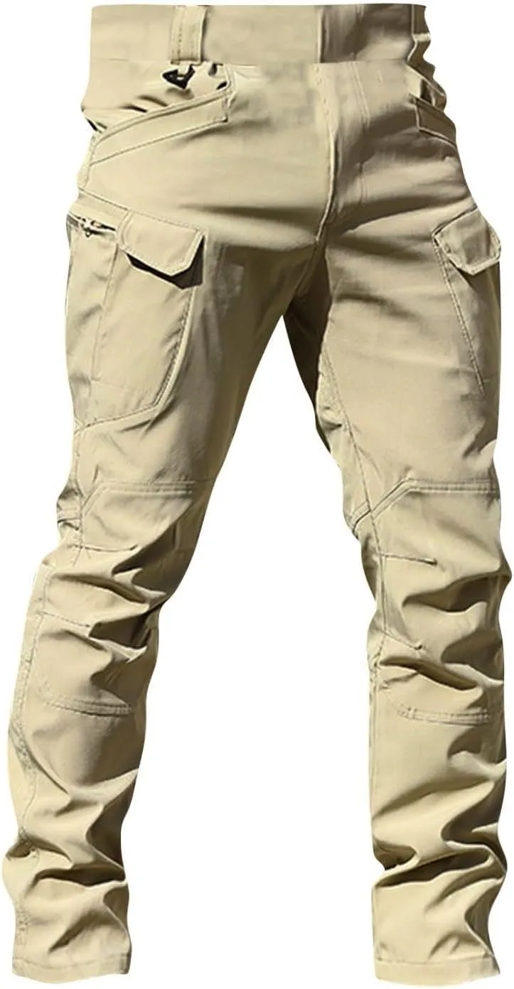 Cargo Pants for Men Multi Pocket Athletic Trousers Military Fan Elastic Waistband Casual Overalls Hiking Pants