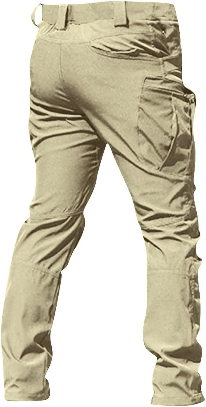 Cargo Pants for Men Multi Pocket Athletic Trousers Military Fan Elastic Waistband Casual Overalls Hiking Pants
