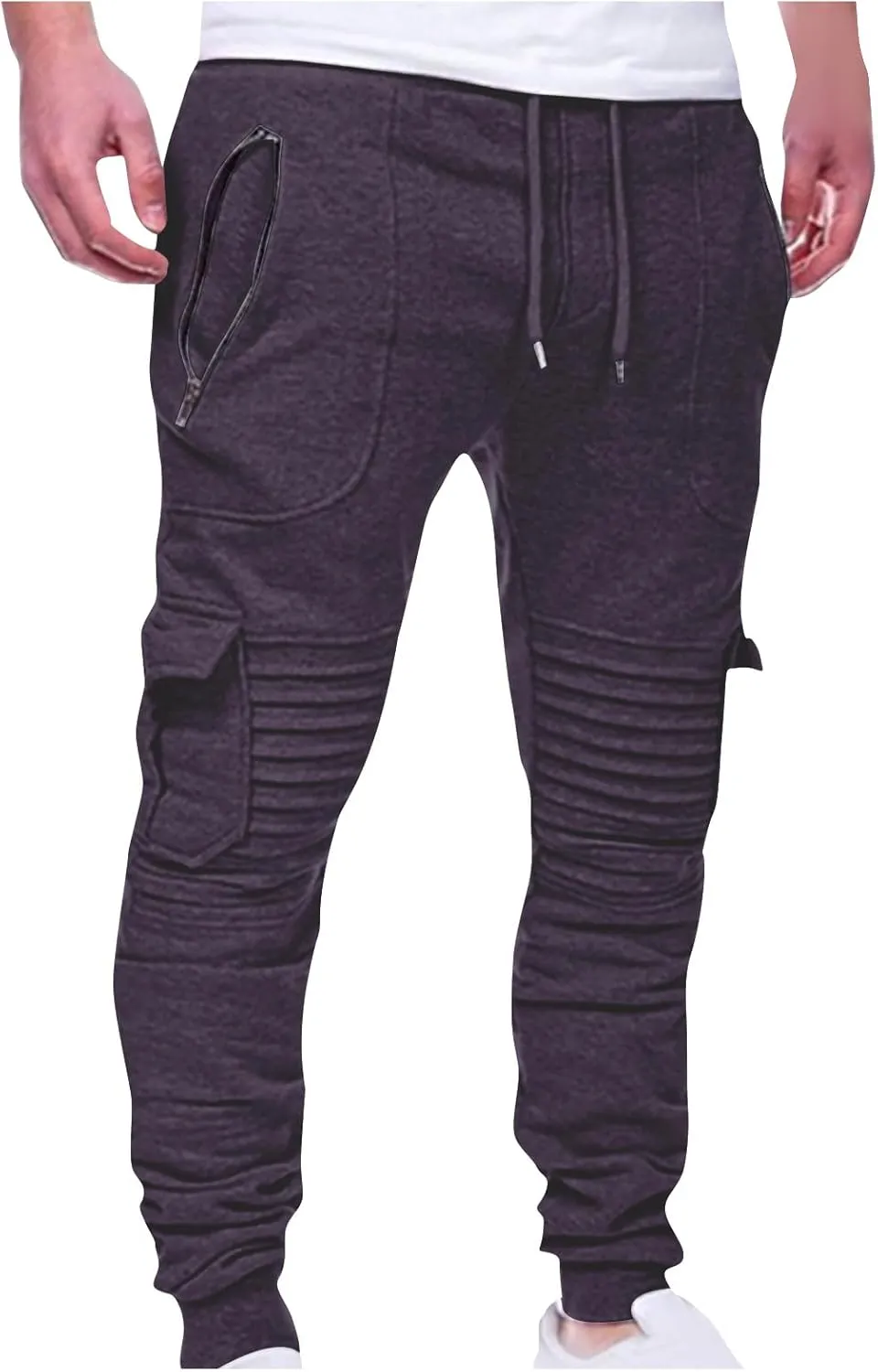 Ctreela Men's Plus Size Skinny Joggers Multi-Pockets Athletic Workout Pants Gym Training Slim Fit Running Jogging Sweatpants
