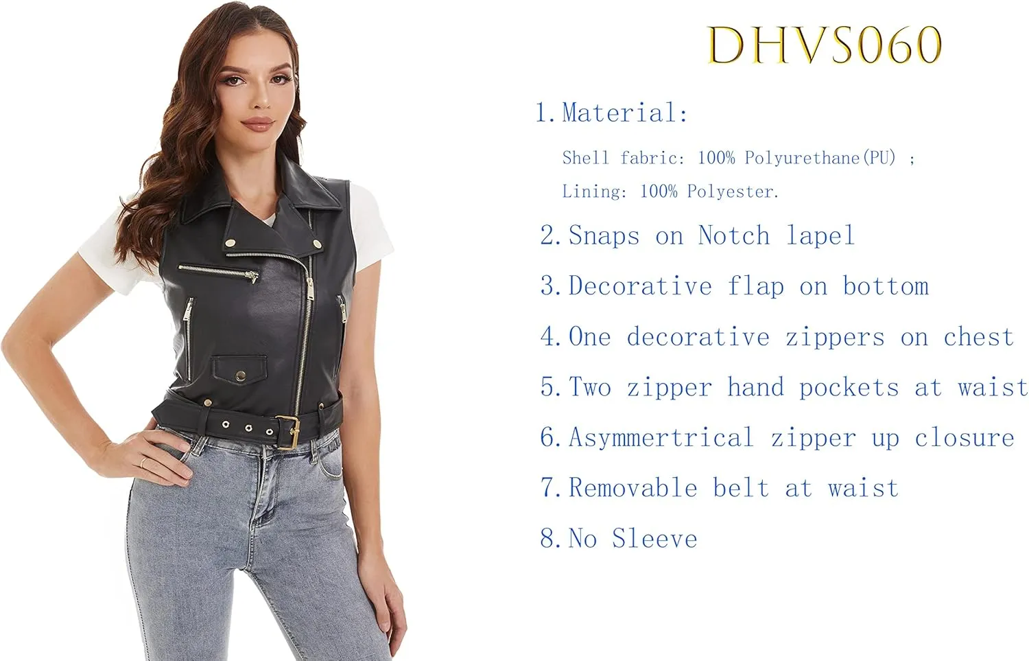 DIASHINY Faux Leather Vest For Women Lapel Sleeveless Moto Slim Fit PU Motorcycle Biker Waistcoat