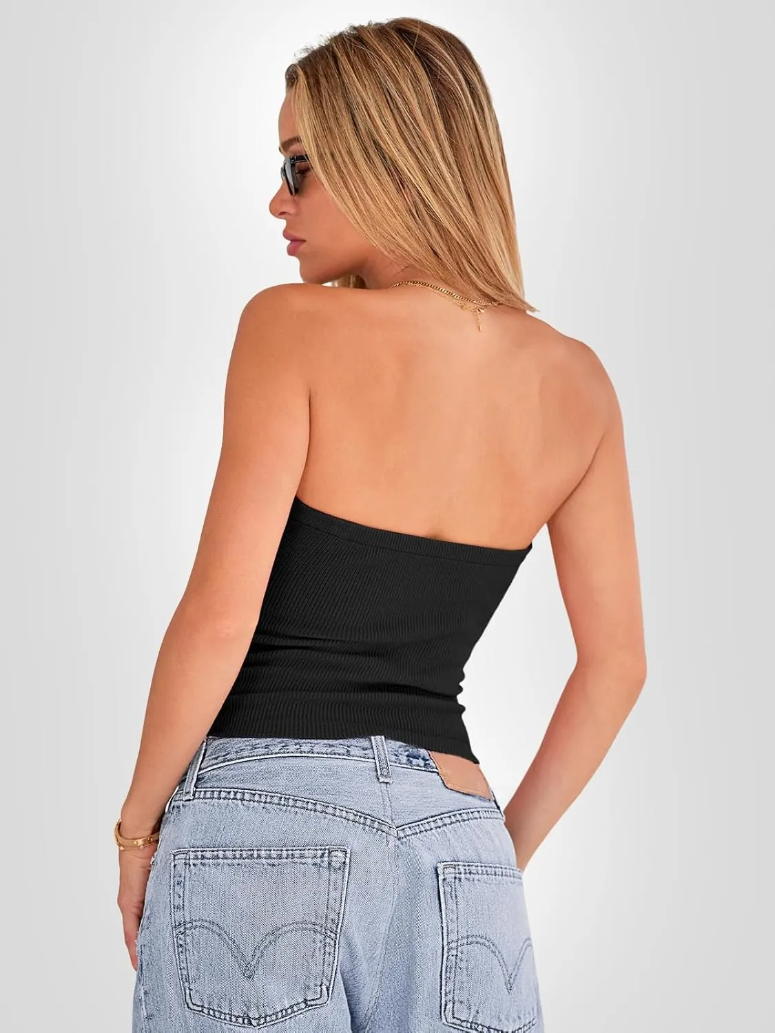 EFAN Womens Tube Tops Going Out Cut Twist Knot Front Bandeau Ribbed Knit Y2K Strapless Tank Bustier Corset Clothes