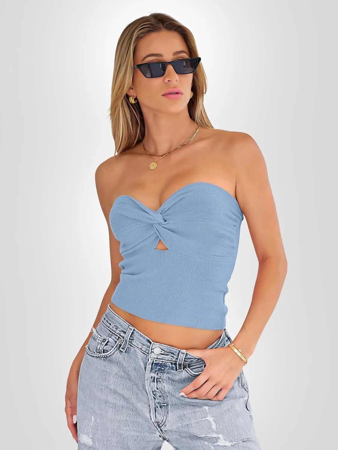 EFAN Womens Tube Tops Going Out Cut Twist Knot Front Bandeau Ribbed Knit Y2K Strapless Tank Bustier Corset Clothes