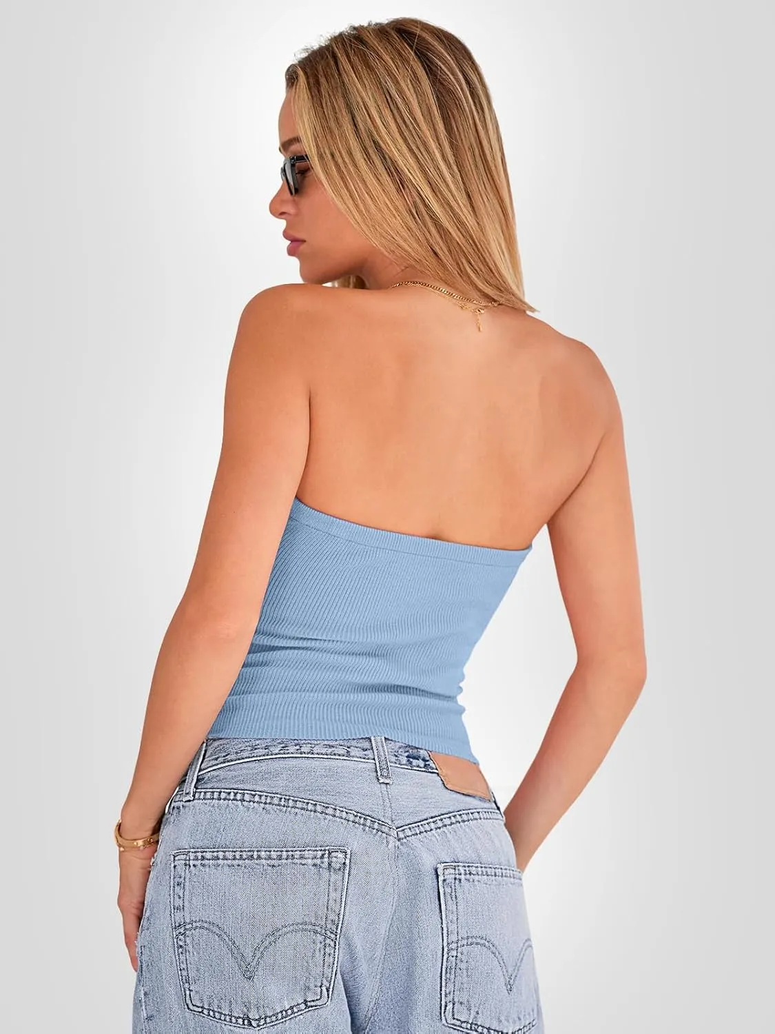 EFAN Womens Tube Tops Going Out Cut Twist Knot Front Bandeau Ribbed Knit Y2K Strapless Tank Bustier Corset Clothes