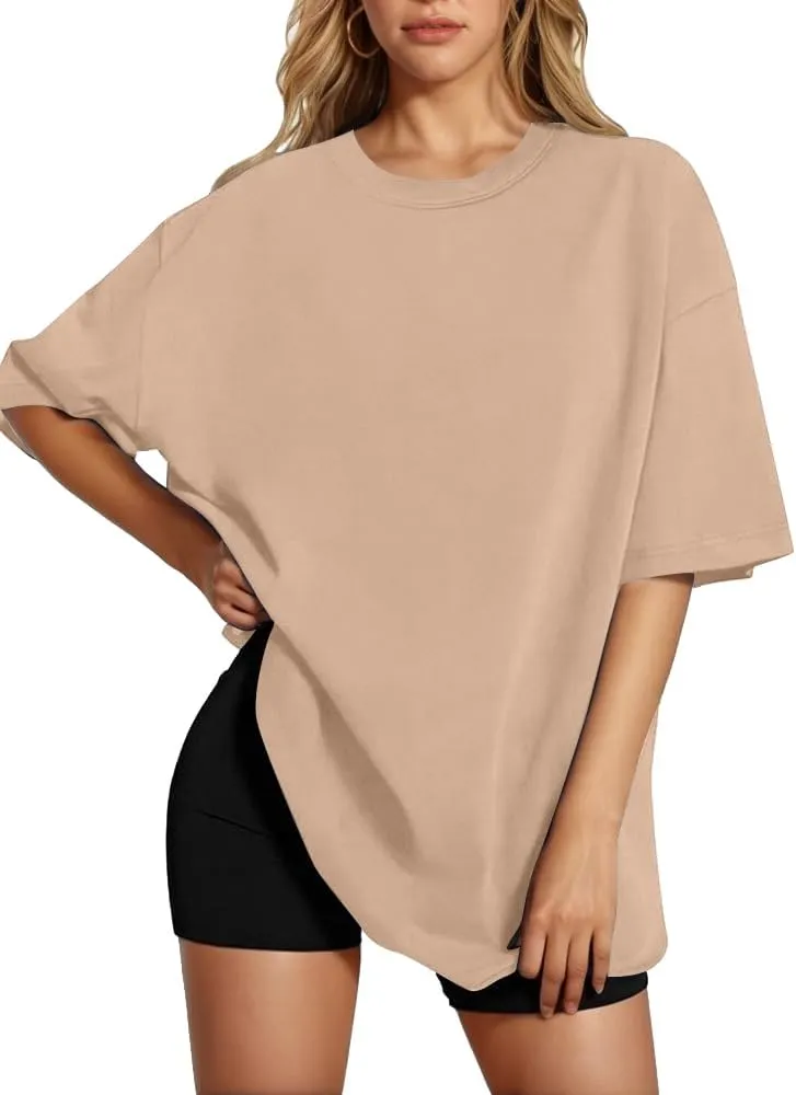 HOTOUCH Womens Oversized T Shirts Crewneck Short Sleeve Workout Blouse Tops Summer Casual Dropped Shoulder Tunic Tee