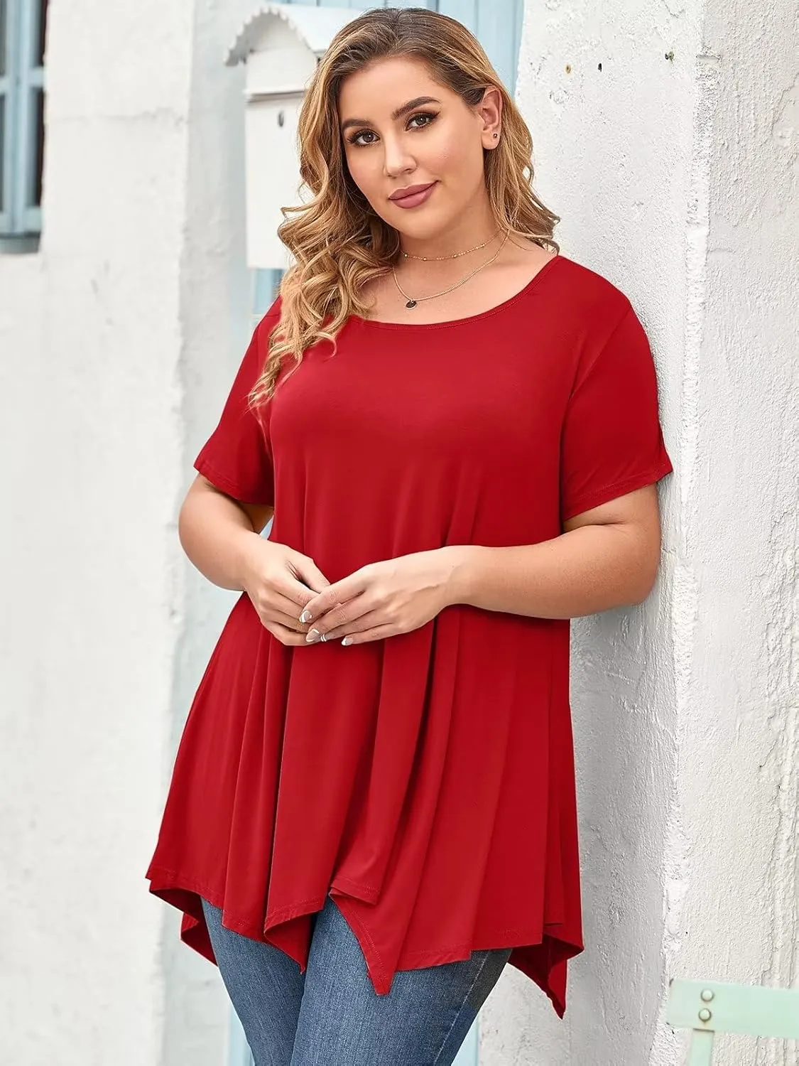LARACE Short Sleeve Shirts for Womens Plus Size Tops Casual Summer Clothes Asymmetrical Tunic Blouses