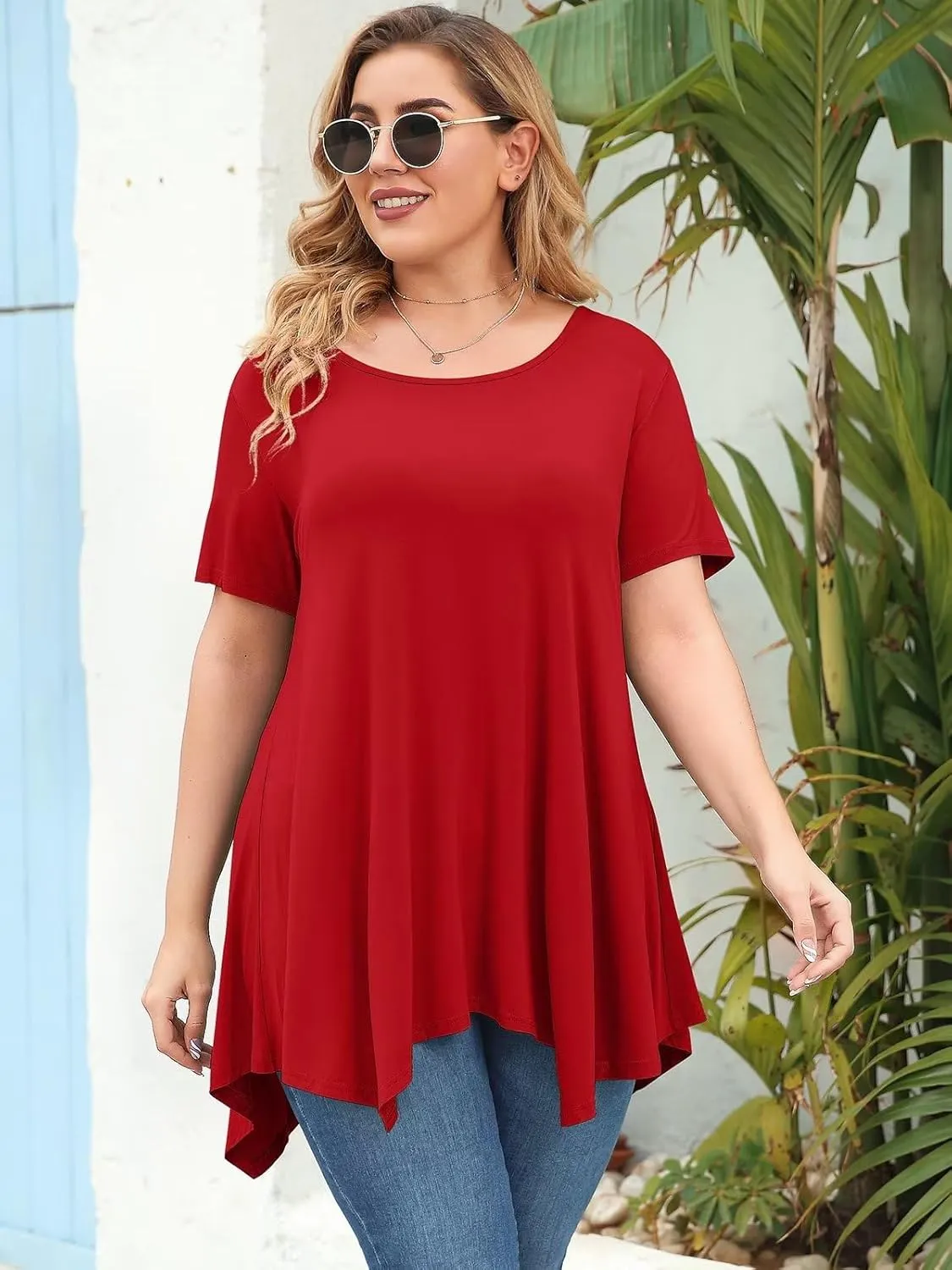 LARACE Short Sleeve Shirts for Womens Plus Size Tops Casual Summer Clothes Asymmetrical Tunic Blouses