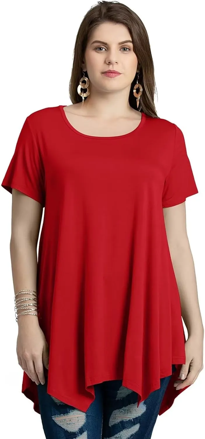 LARACE Short Sleeve Shirts for Womens Plus Size Tops Casual Summer Clothes Asymmetrical Tunic Blouses