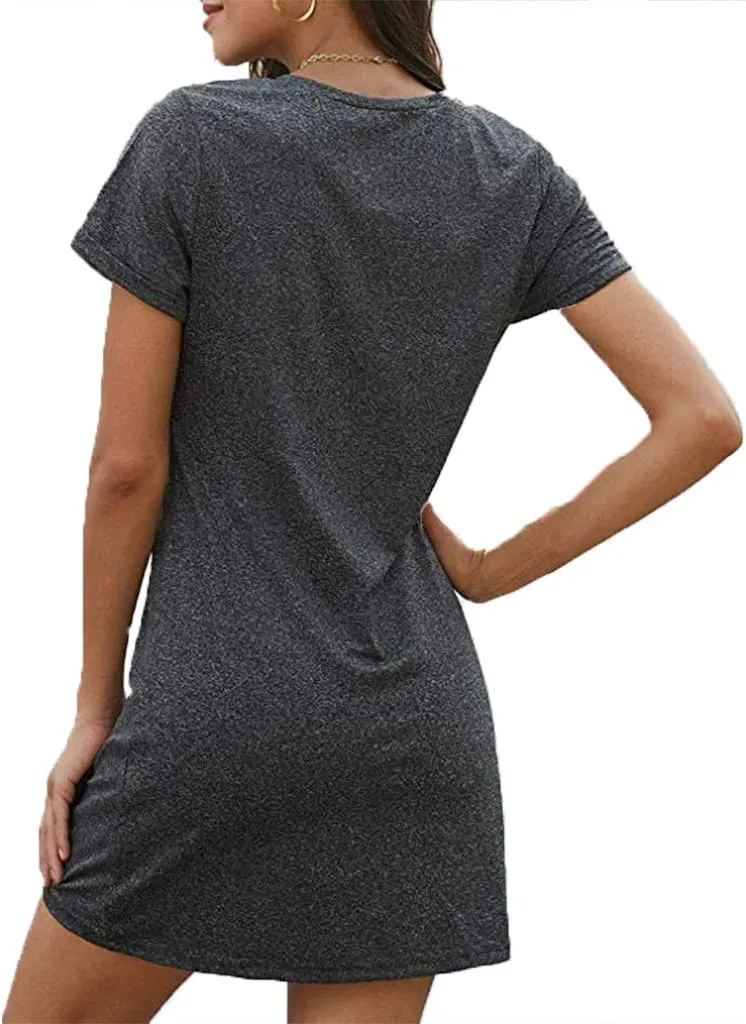 Locryz Women's Summer Twist Knot Tshirt Dresses Casual V Neck Short Sleeve Knot Dress