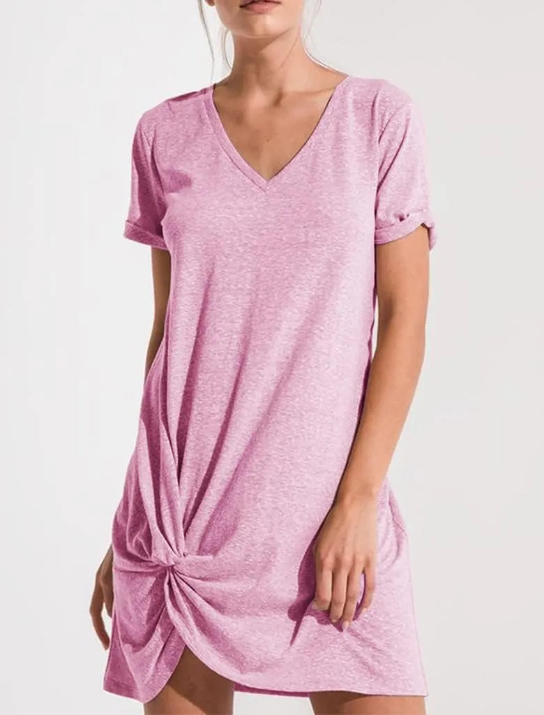Locryz Women's Summer Twist Knot Tshirt Dresses Casual V Neck Short Sleeve Knot Dress