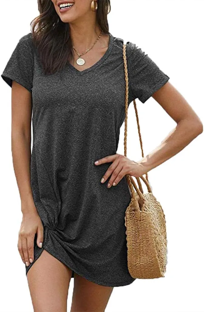 Locryz Women's Summer Twist Knot Tshirt Dresses Casual V Neck Short Sleeve Knot Dress