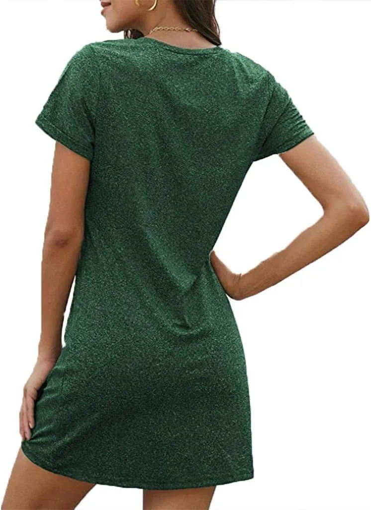 Locryz Women's Summer Twist Knot Tshirt Dresses Casual V Neck Short Sleeve Knot Dress