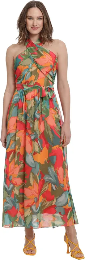 London Times Women's Twist Neck Halter Maxi Dress