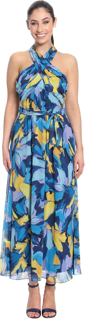 London Times Women's Twist Neck Halter Maxi Dress