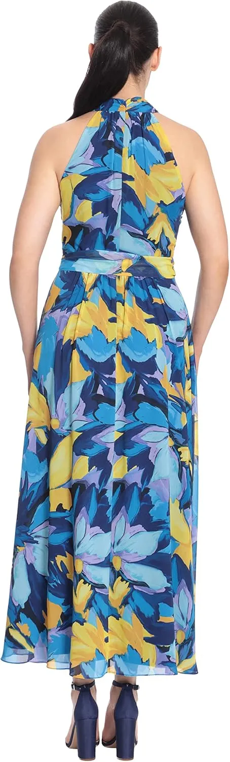 London Times Women's Twist Neck Halter Maxi Dress