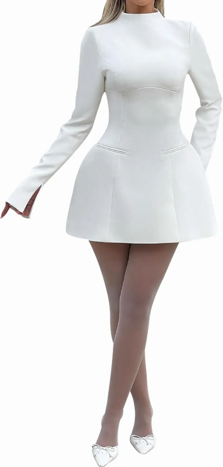 LuFeng Women's Long Sleeve Mock Neck Sexy Bodycon A-line Backless Mini Dress Tank Short Party Dress