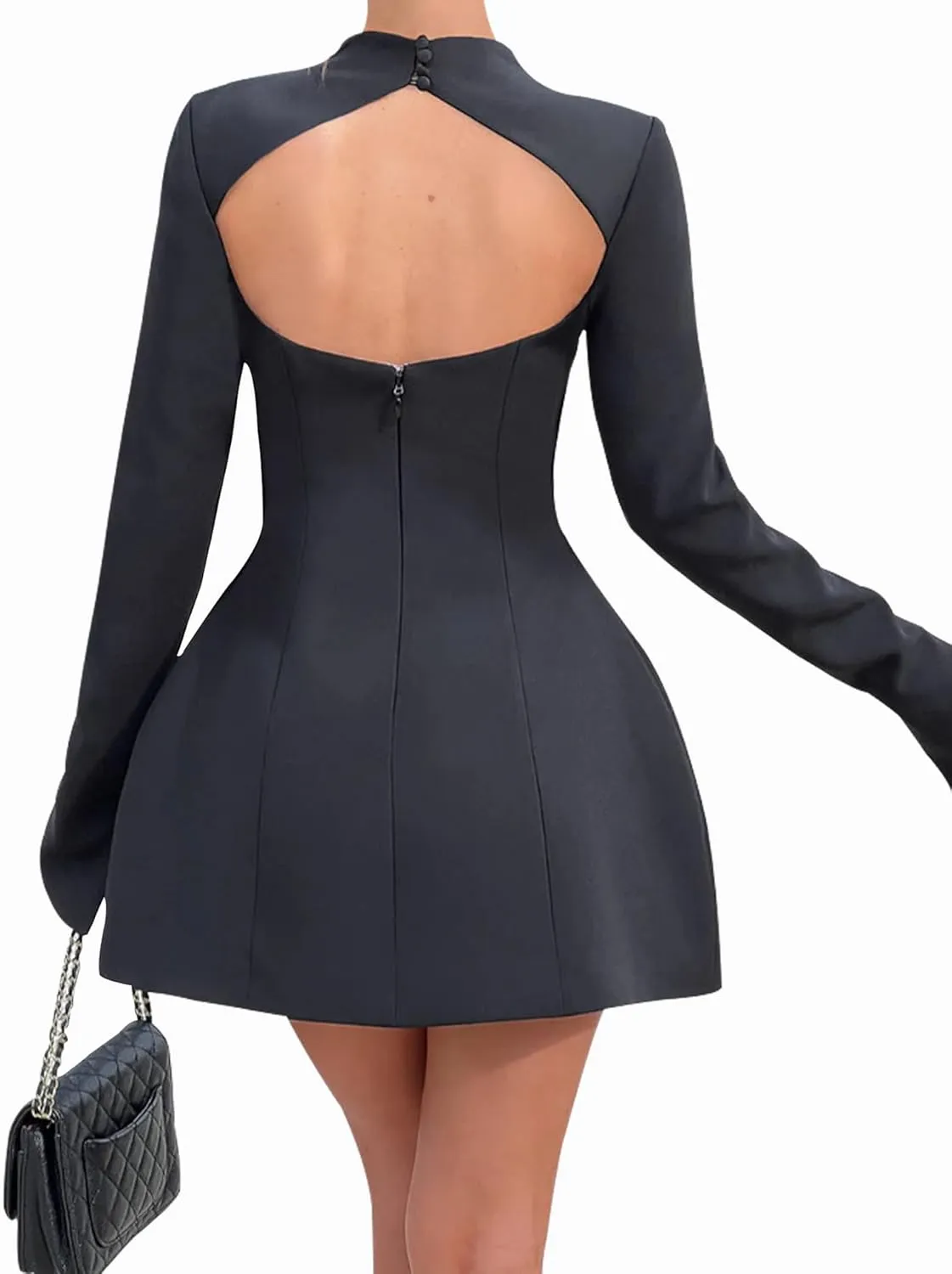 LuFeng Women's Long Sleeve Mock Neck Sexy Bodycon A-line Backless Mini Dress Tank Short Party Dress