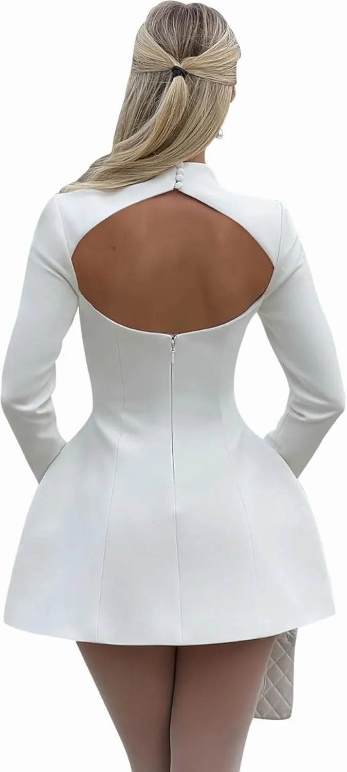 LuFeng Women's Long Sleeve Mock Neck Sexy Bodycon A-line Backless Mini Dress Tank Short Party Dress
