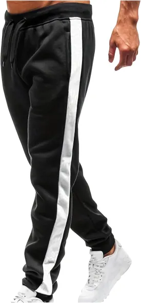 Men Side Striped Sweatpant Drawstring Elastic Waist Comfy Pants Casual Joggers Trousers with Pockets