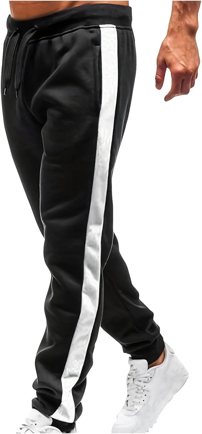 Men Side Striped Sweatpant Drawstring Elastic Waist Comfy Pants Casual Joggers Trousers with Pockets