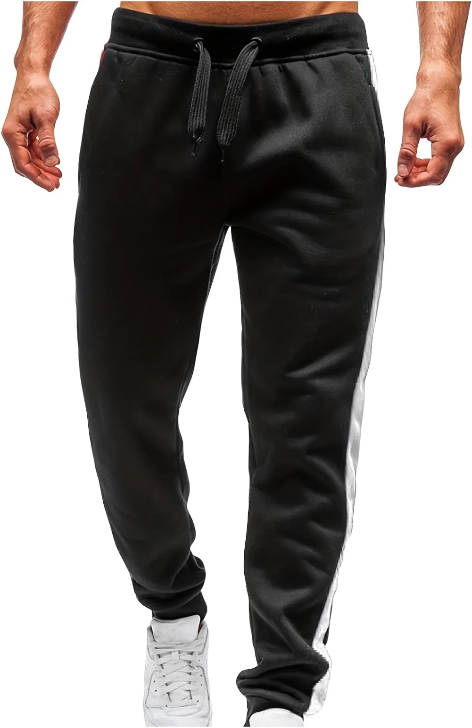 Men Side Striped Sweatpant Drawstring Elastic Waist Comfy Pants Casual Joggers Trousers with Pockets