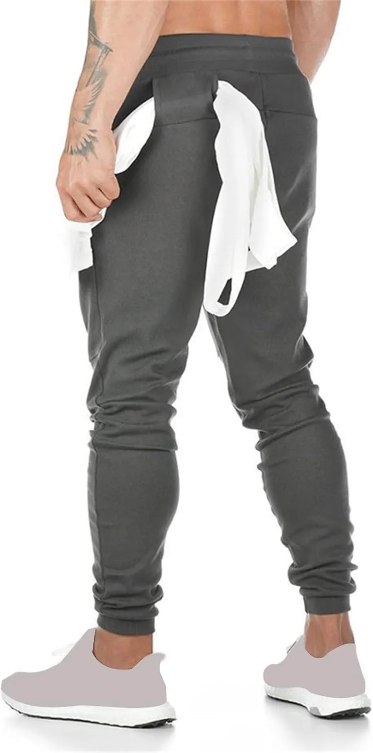 Mens Athletic Pants Stretch Casual Lightweight Slim Fit Comfy Solid Sweatpants Bodybuilding Yoga Trousers with Pockets