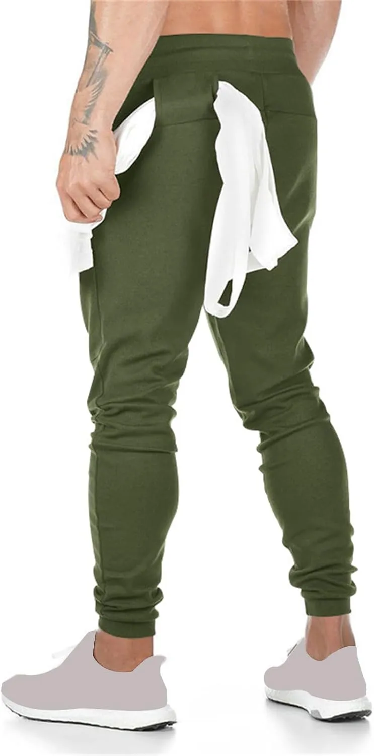 Mens Athletic Pants Stretch Casual Lightweight Slim Fit Comfy Solid Sweatpants Bodybuilding Yoga Trousers with Pockets