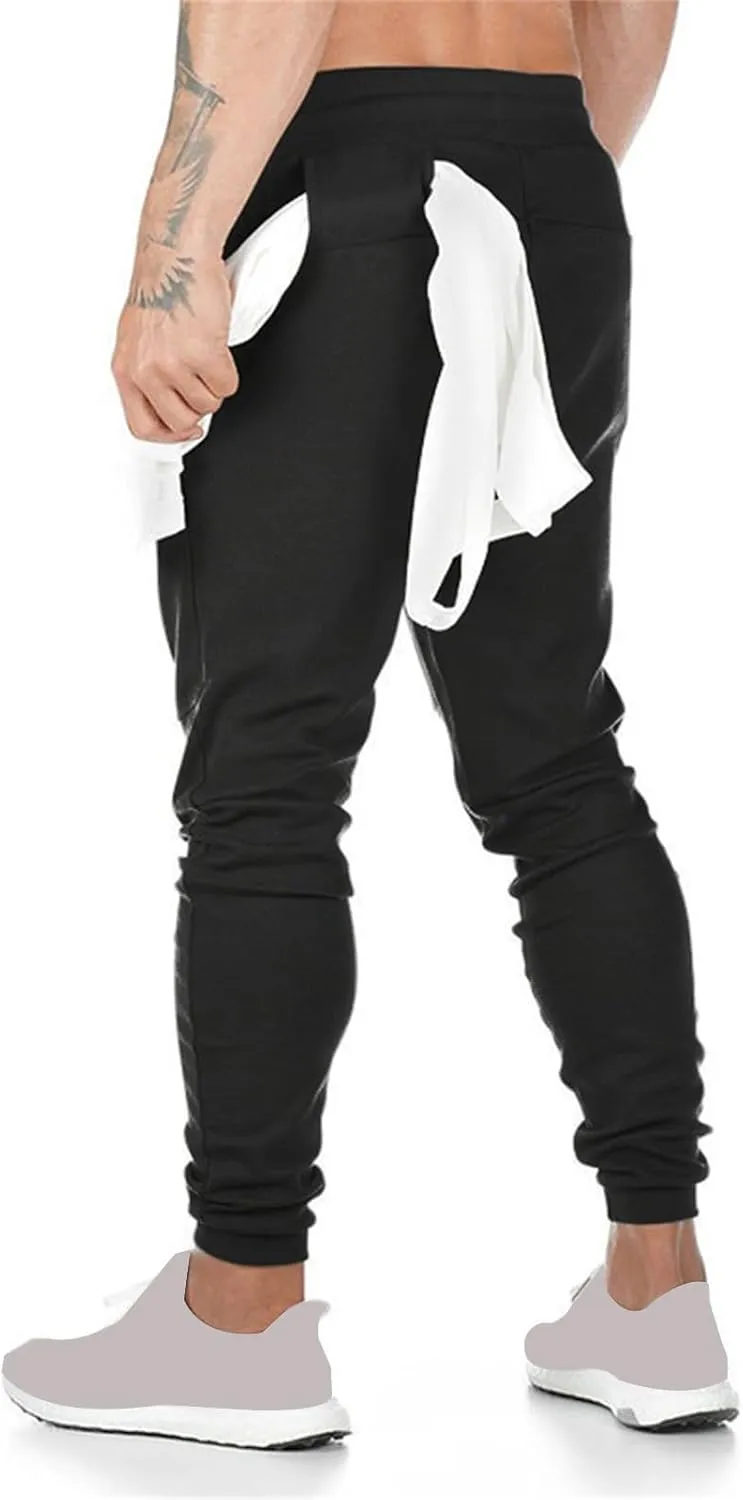 Mens Athletic Pants Stretch Casual Lightweight Slim Fit Comfy Solid Sweatpants Bodybuilding Yoga Trousers with Pockets