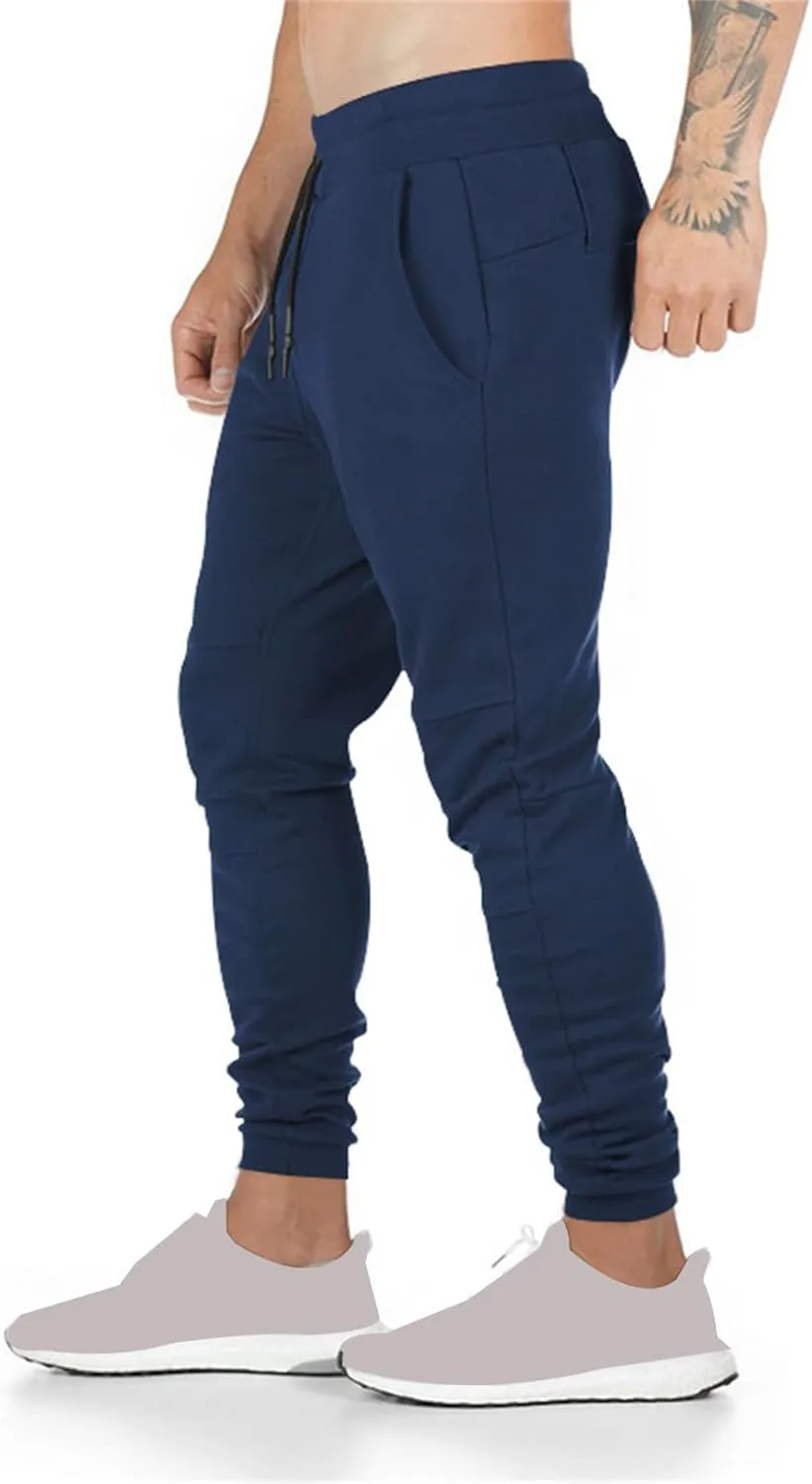 Mens Athletic Pants Stretch Casual Lightweight Slim Fit Comfy Solid Sweatpants Bodybuilding Yoga Trousers with Pockets