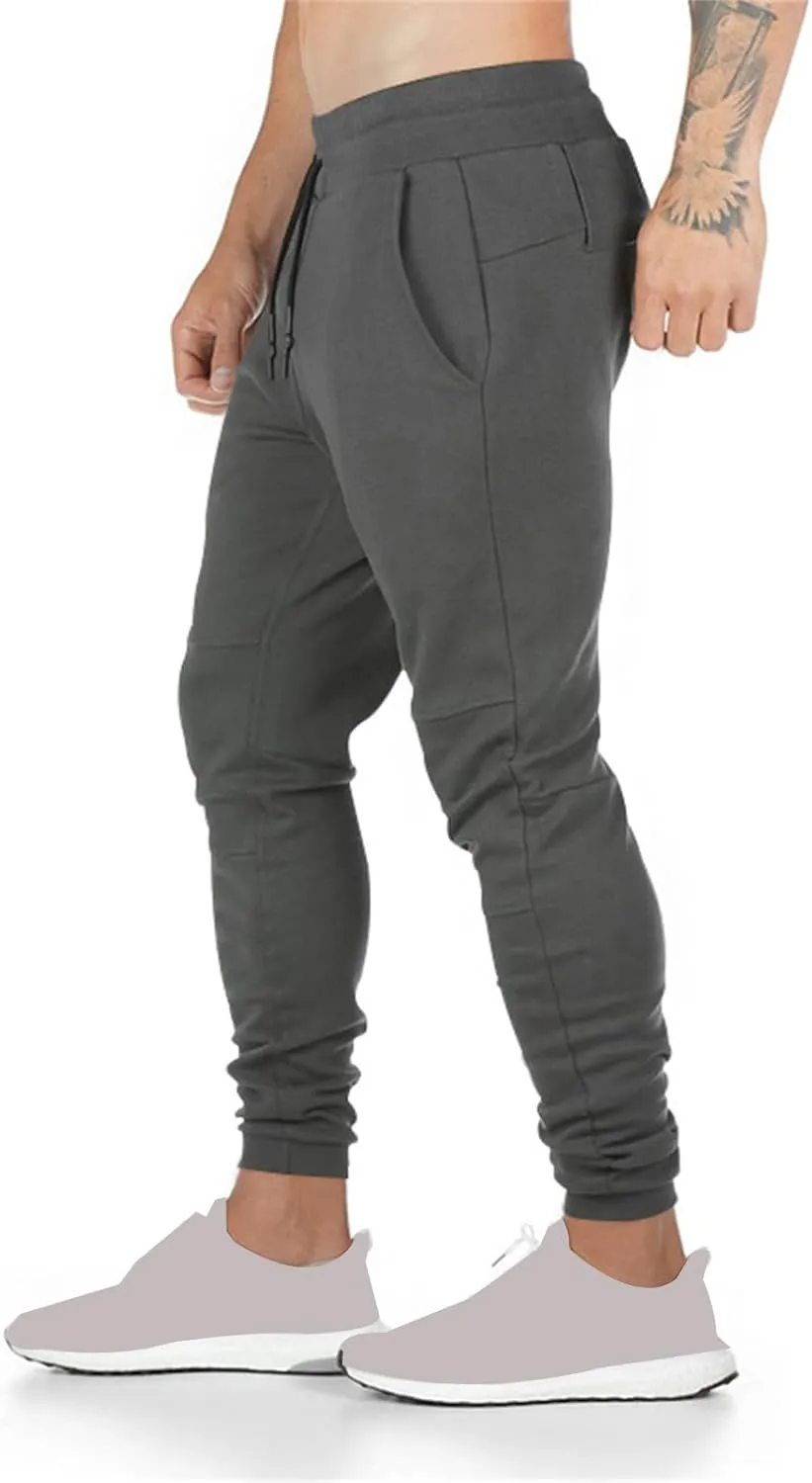 Mens Athletic Pants Stretch Casual Lightweight Slim Fit Comfy Solid Sweatpants Bodybuilding Yoga Trousers with Pockets