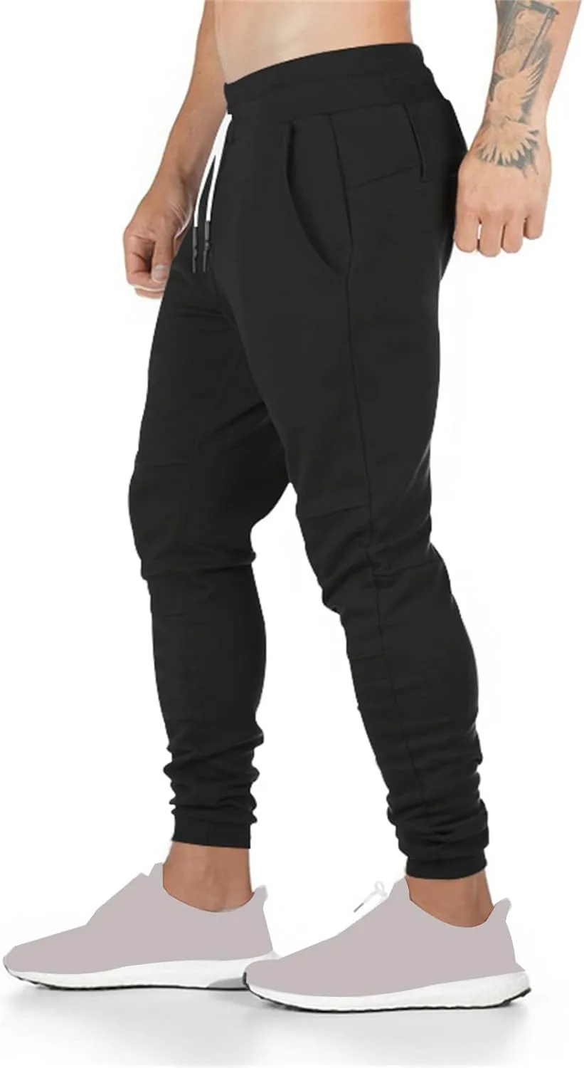 Mens Athletic Pants Stretch Casual Lightweight Slim Fit Comfy Solid Sweatpants Bodybuilding Yoga Trousers with Pockets