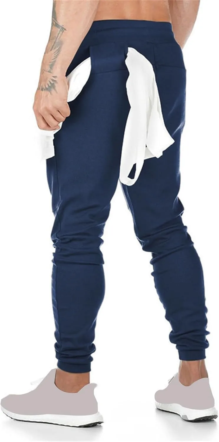 Mens Athletic Pants Stretch Casual Lightweight Slim Fit Comfy Solid Sweatpants Bodybuilding Yoga Trousers with Pockets