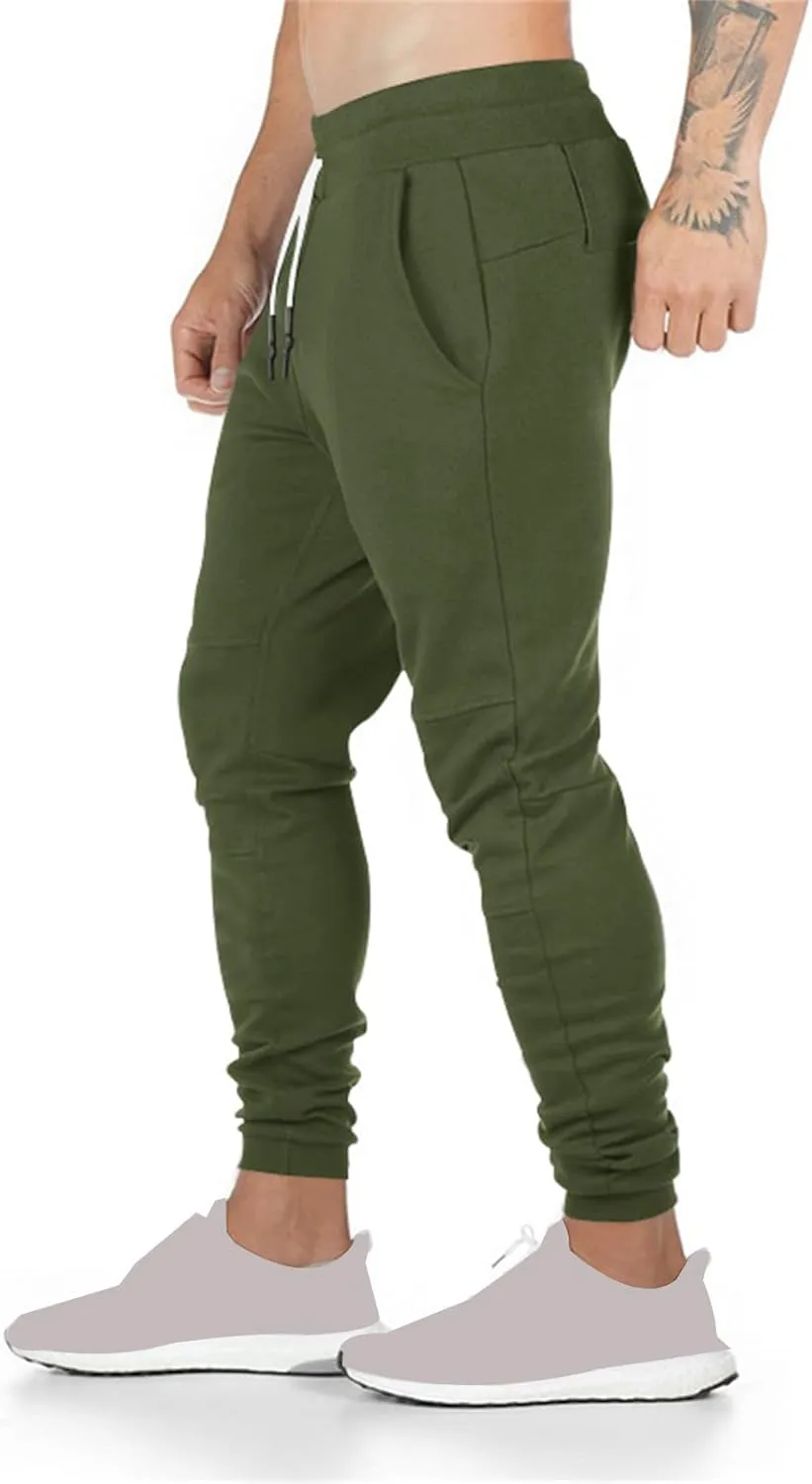 Mens Athletic Pants Stretch Casual Lightweight Slim Fit Comfy Solid Sweatpants Bodybuilding Yoga Trousers with Pockets