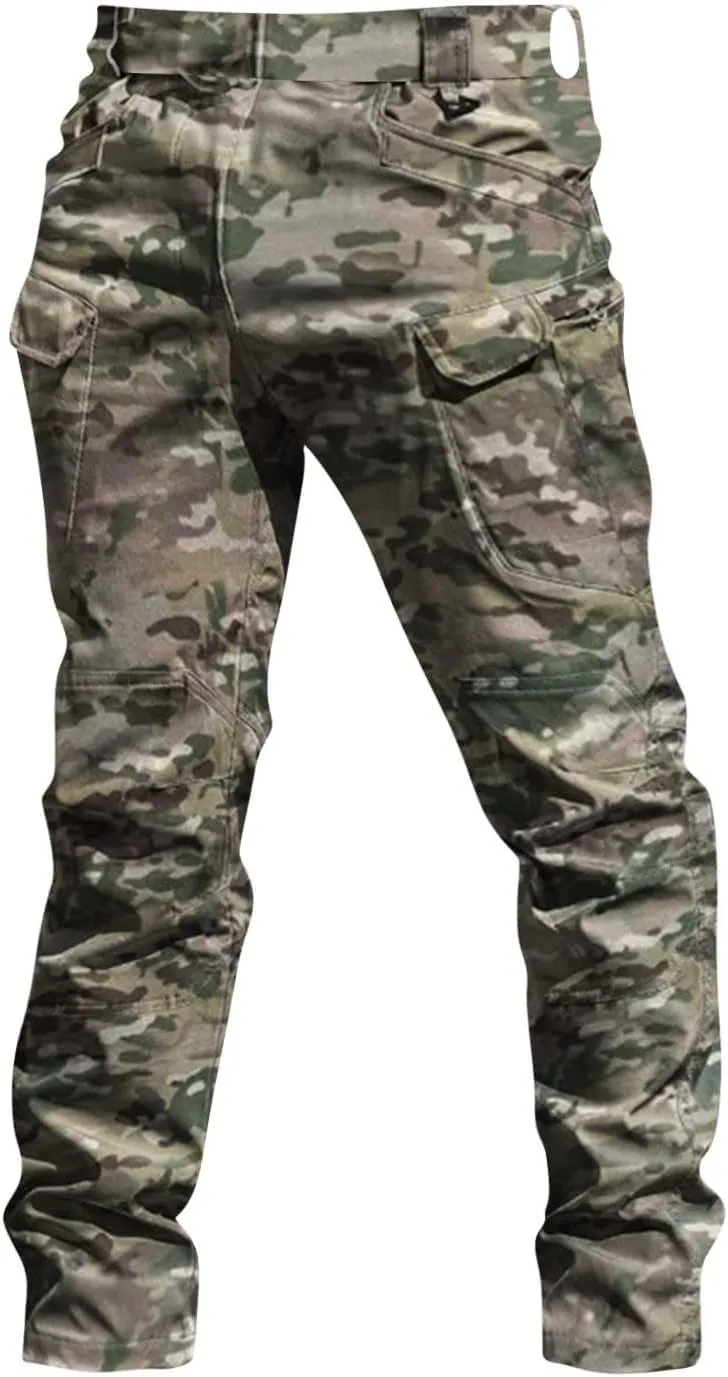 Mens Cargo Work Pants Ripstop Elastic Waist Stretch Joggers Waterproof Hiking Outdoor Pants with Utility Packets