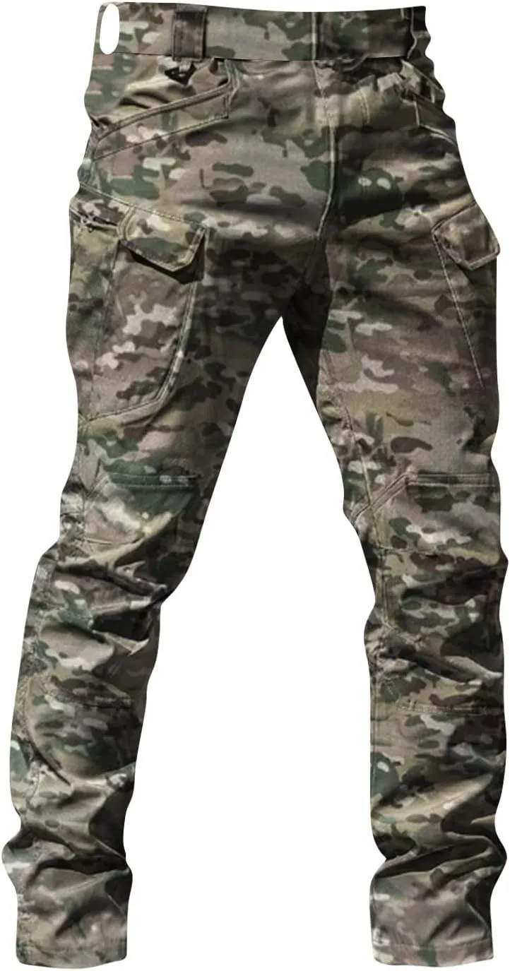 Mens Cargo Work Pants Ripstop Elastic Waist Stretch Joggers Waterproof Hiking Outdoor Pants with Utility Packets