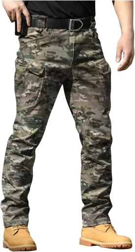 Mens Cargo Work Pants Ripstop Elastic Waist Stretch Joggers Waterproof Hiking Outdoor Pants with Utility Packets