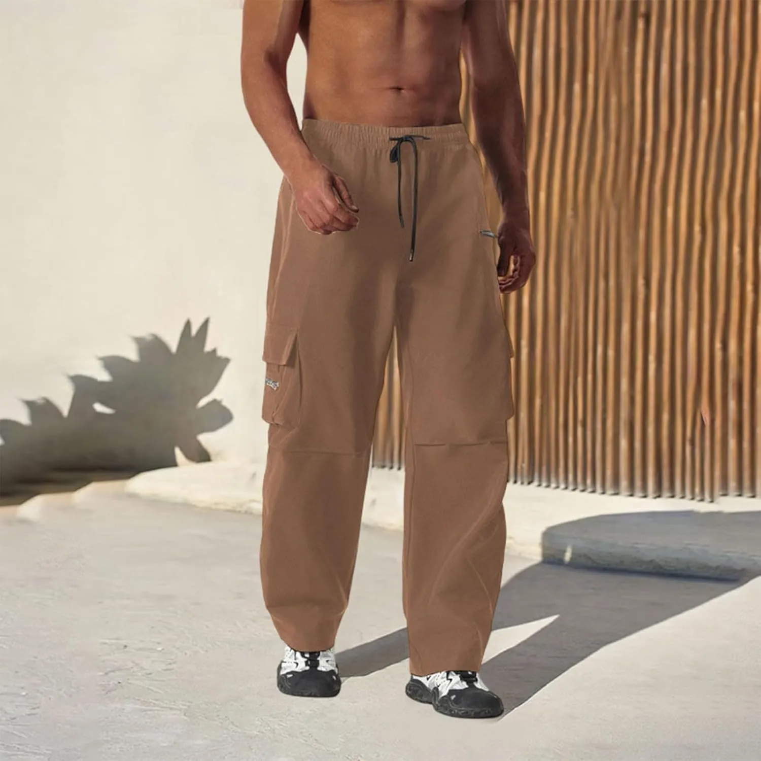 Men's Casual Cargo Joggers Drawstring Straight Leg Breathable Chino Pants Athletic Comfortable Twill Jogging Sweatpants