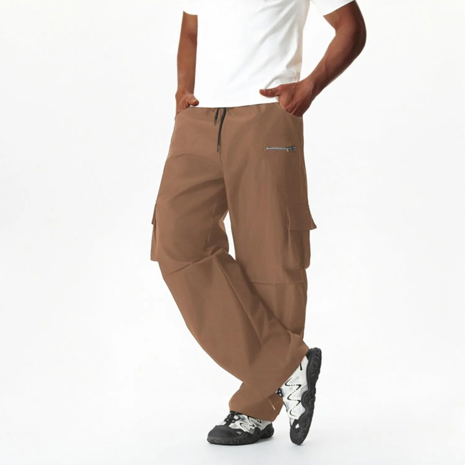 Men's Casual Cargo Joggers Drawstring Straight Leg Breathable Chino Pants Athletic Comfortable Twill Jogging Sweatpants