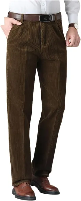 Men's Classic Fit Corduroy Dress Pants, High Waist Pleated