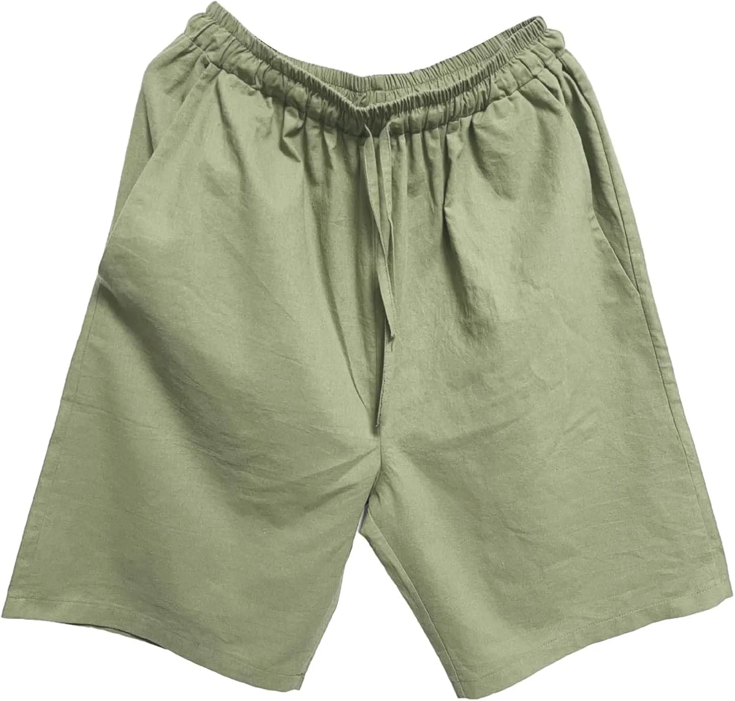 Mens Cotton and Linen Shorts Elastic Drawstring Solid Color Plus Size Casual Loose Pants Lightweight Breathable Beach Capris