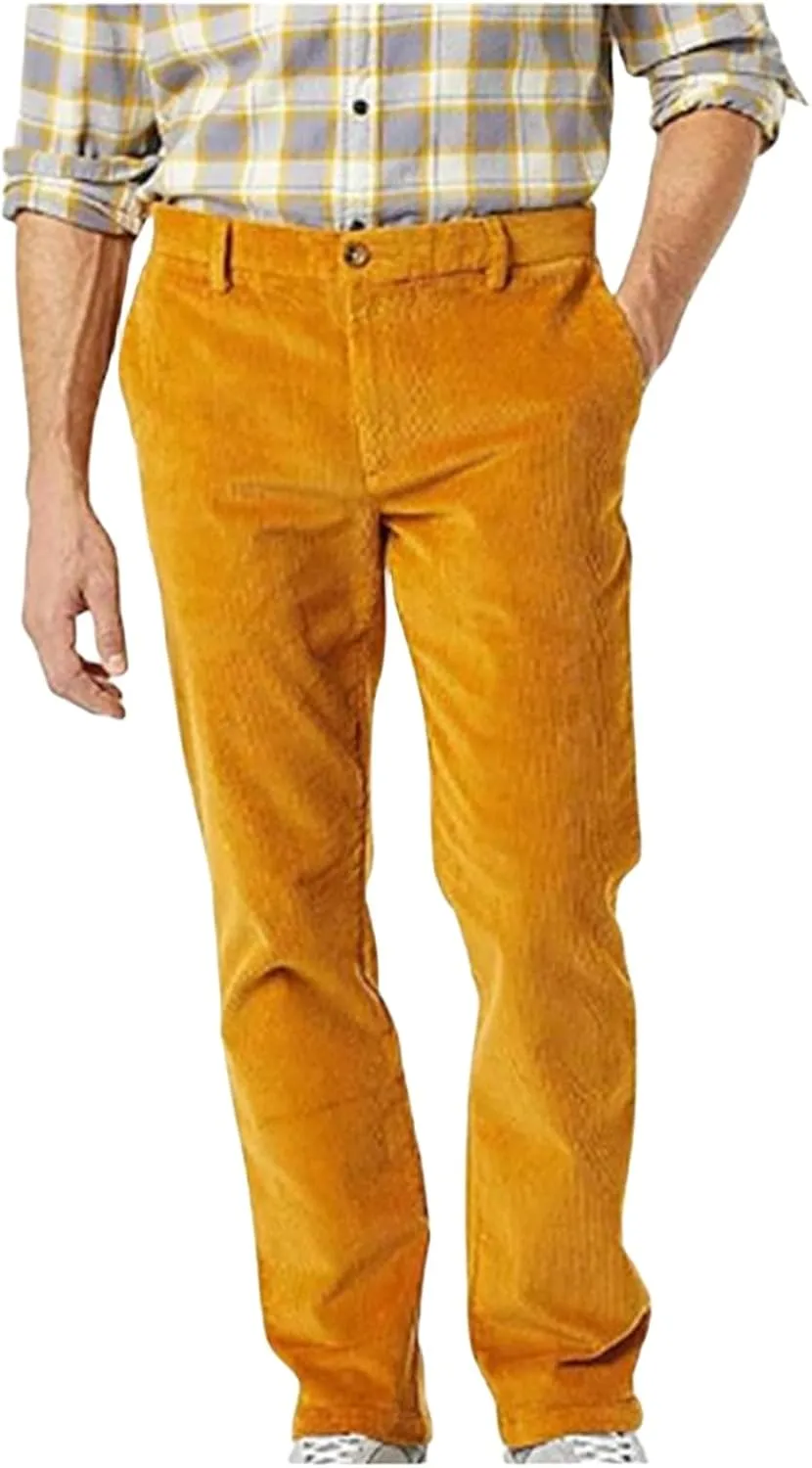 Mens Stretch Corduroy Pant Straight Fit Flat-Front Casual Chino Pants Relaxed Fit Twill Utility Work Pant Trousers