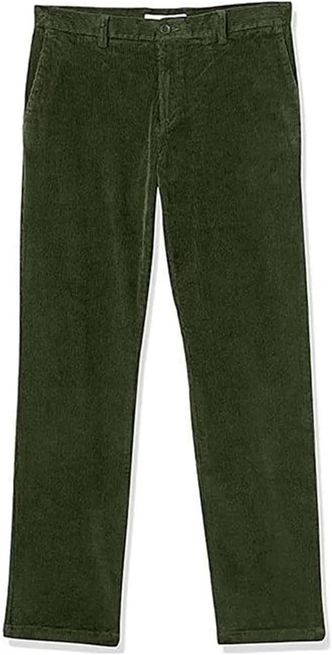 Mens Stretch Corduroy Pant Straight Fit Flat-Front Casual Chino Pants Relaxed Fit Twill Utility Work Pant Trousers