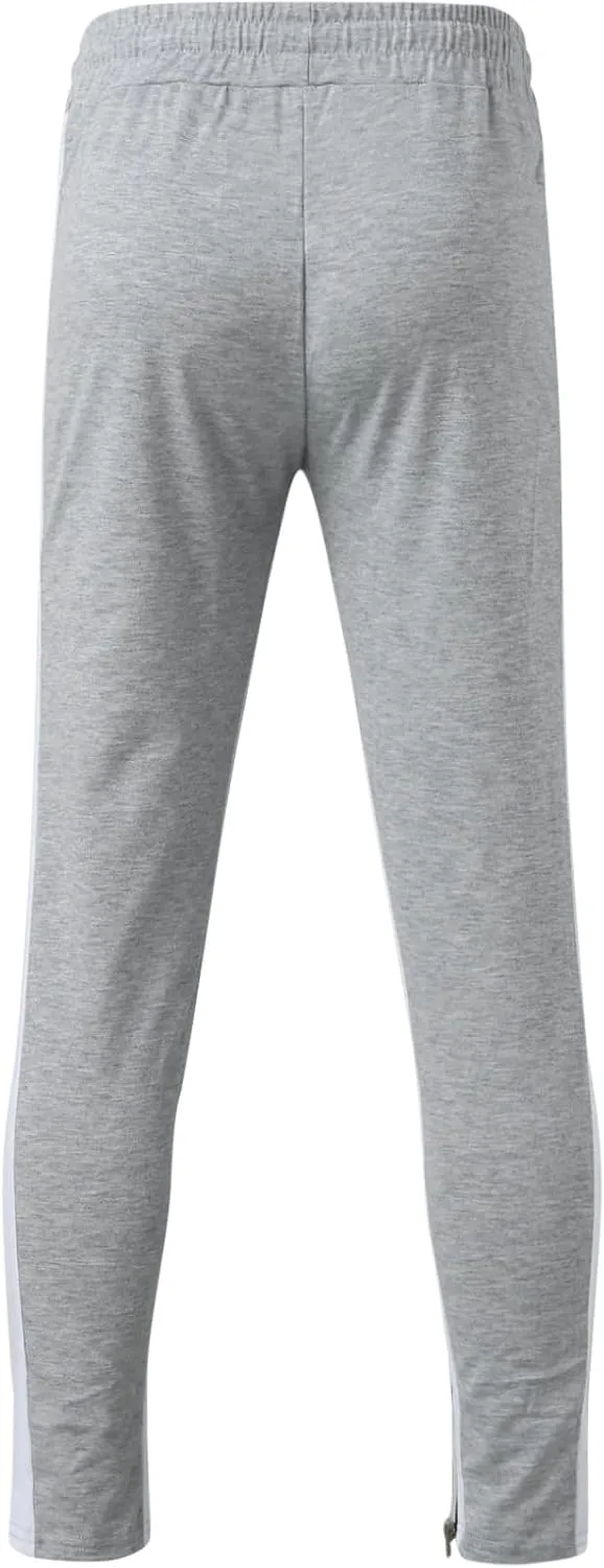 Mens Stripe Track Pants Skinny Fit Stretch Elastic Waist Ankle Zipper Joggers Workout Active Pants Streetwear