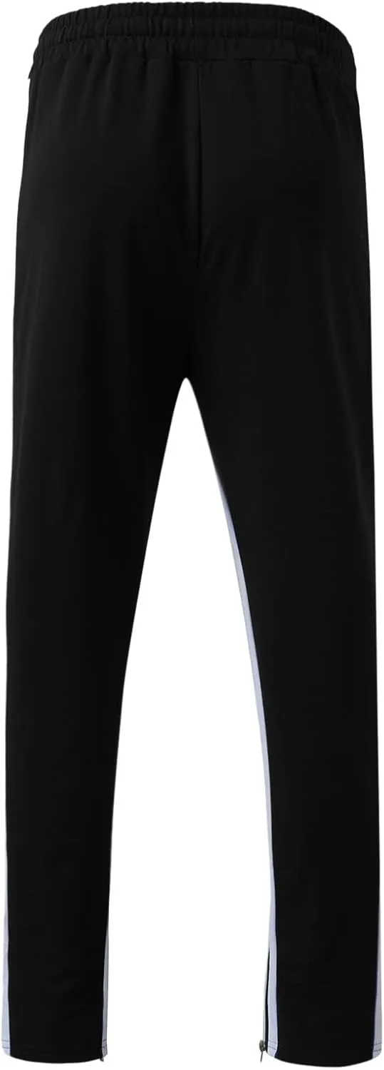 Mens Stripe Track Pants Skinny Fit Stretch Elastic Waist Ankle Zipper Joggers Workout Active Pants Streetwear