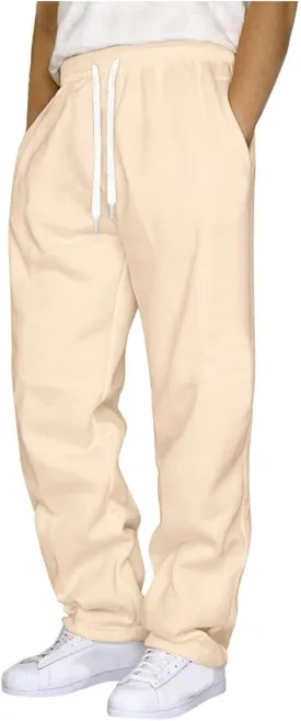 Mens Sweatpants Open Bottom Baggy Sweat Pants for Men Straight Leg Fleece Loose Fit Gym Athletic Sweatpants Pockets
