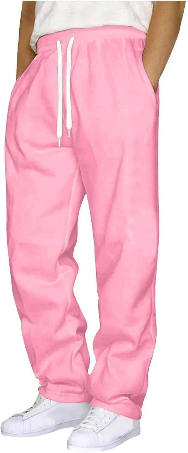 Mens Sweatpants Open Bottom Baggy Sweat Pants for Men Straight Leg Fleece Loose Fit Gym Athletic Sweatpants Pockets