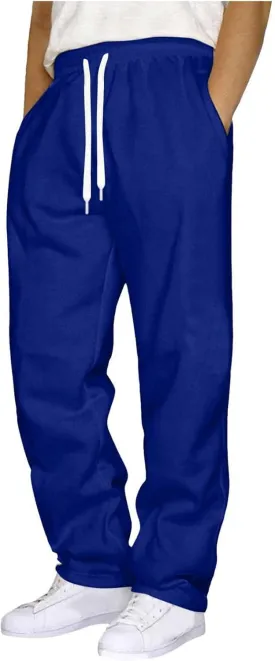 Mens Sweatpants Open Bottom Baggy Sweat Pants for Men Straight Leg Fleece Loose Fit Gym Athletic Sweatpants Pockets