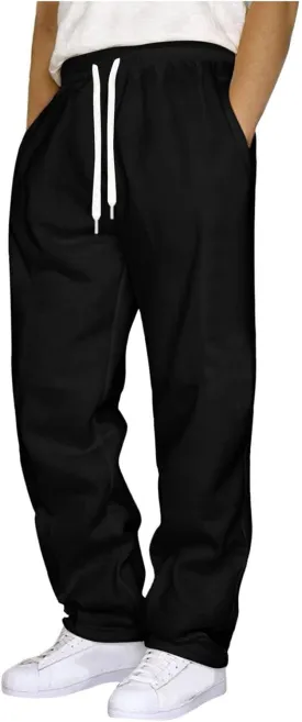 Mens Sweatpants Open Bottom Baggy Sweat Pants for Men Straight Leg Fleece Loose Fit Gym Athletic Sweatpants Pockets